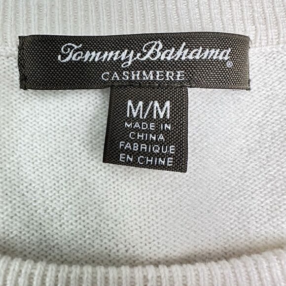Tommy Bahama Womens Cashmere Sweater Medium Silk Front Cream Fronds Falling Palm - Picture 4 of 9